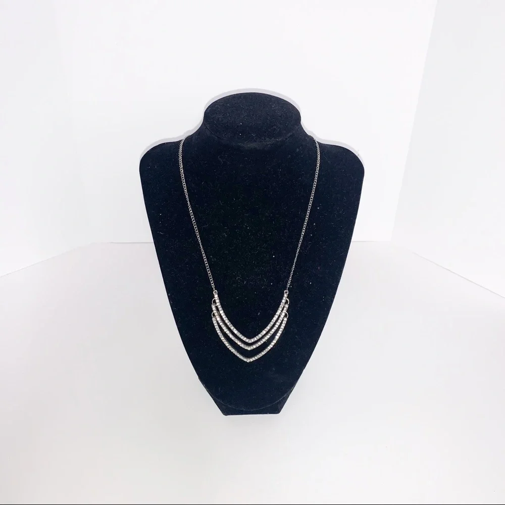 EXPRESS Silver Tiered V-Shape Rhinestone Necklace